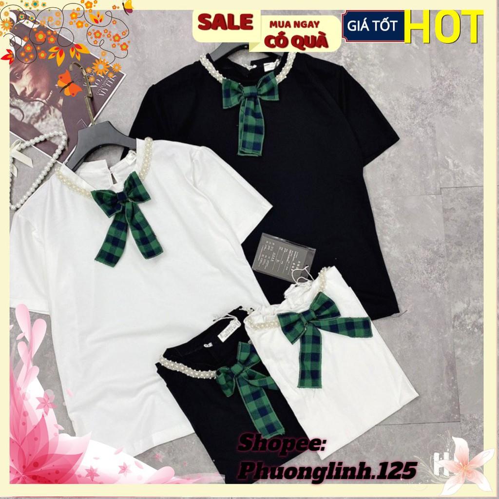 APN239 ÁO PHÔNG CỘC TAY NƠ KẺ XANH