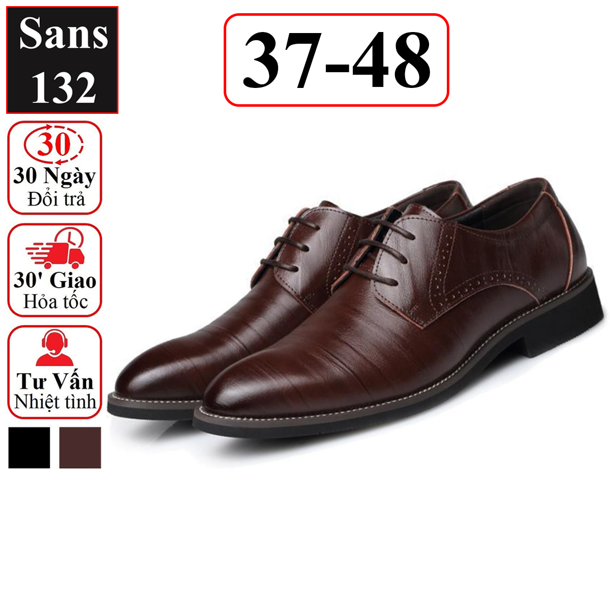 Giày big size nam Sans132 giầy tây công sở derby đen cỡ to bigsize lớn số 43 44 45 46 47 48 âu trơn đẹp cao cấp buộc dây