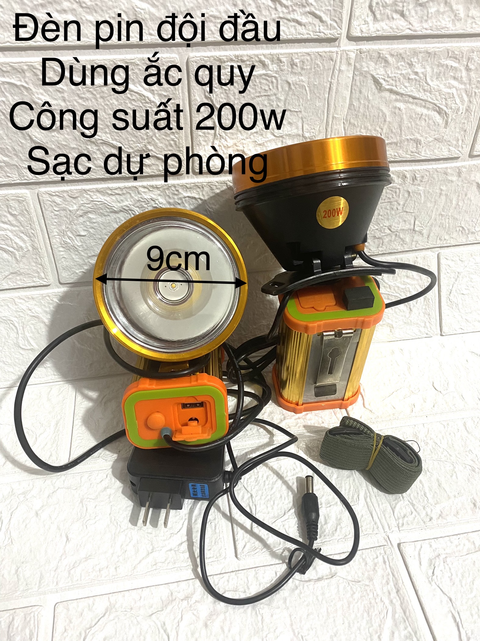 Đèn pin đội đầu ắc quy - kết hợp bình ắc quy và sạc pin dự phòng công suất 200w cực mạnh, sáng cực khủng, pin trâu 10-12h