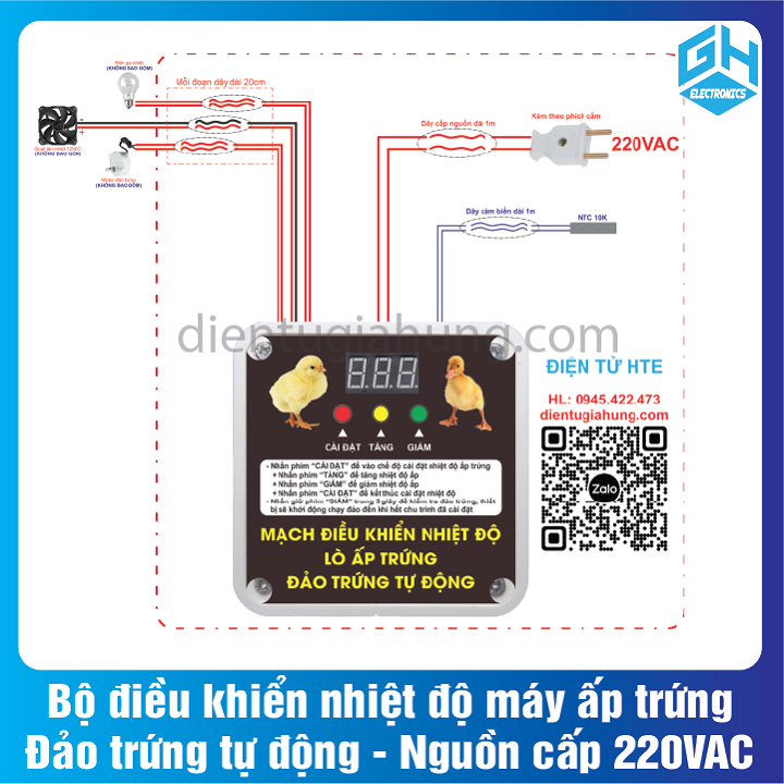 [HTE] 1 Bộ điều khiển nhiệt độ máy ấp trứng, đảo trứng tự động nguồn cấp 220VAC