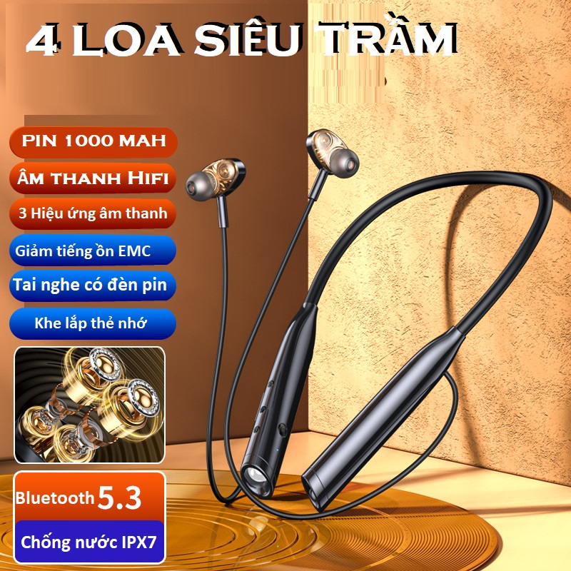 Tai Nghe Bluetooth 5.3 Thế Hệ Mới 4 Loa Âm Thanh Siêu Trầm , Tai Nghe Có Đèn Pin ,Pin 1000mAh Sử Dụng Lên Đến 80 - 100 Giờ ,3 Hiệu Ứng Âm Thanh .