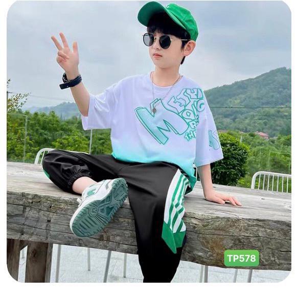 Đồ bộ bé trai, set áo ngắn tay quần dài phong cách hiphop cho bé trai size 16-60kg chất cotton mềm mịn mát