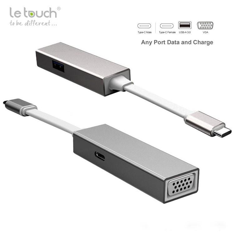 Cáp USB Type C VGA/USB 3.0 Adapter Hub with Power Delivery Letouch ( Xám)