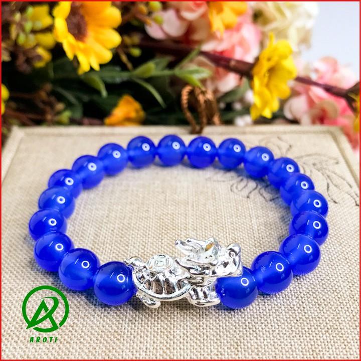 Vòng Tay Phong Thủy - Vòng Tay Mã Não 8mm Mix Long Quy Bạc Độc Lạ V381-8
