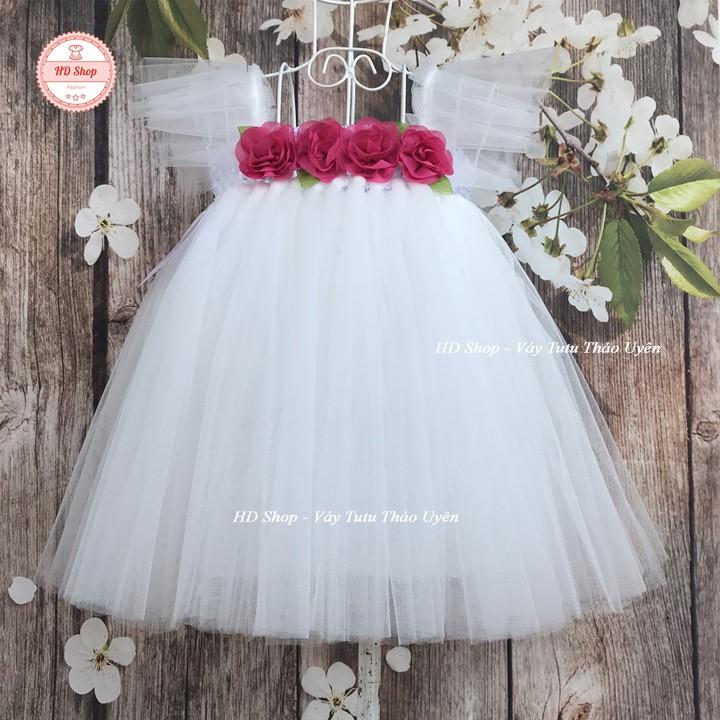 Váy cánh tiên ️️ Váy cánh tiên trắng hoa chiffon sen cho bé gái Tặng kèm băng đô hoặc bờm tóc