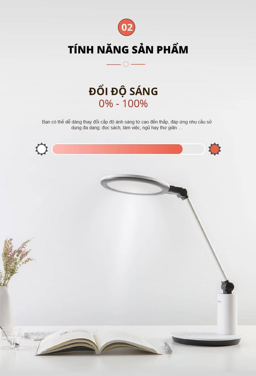 Đèn Để Bàn đổi màu 19W Panasonic HHGLT062319 Chip Led RG0, không ánh sáng xanh, an toàn cho mắt, điều chỉnh độ sáng