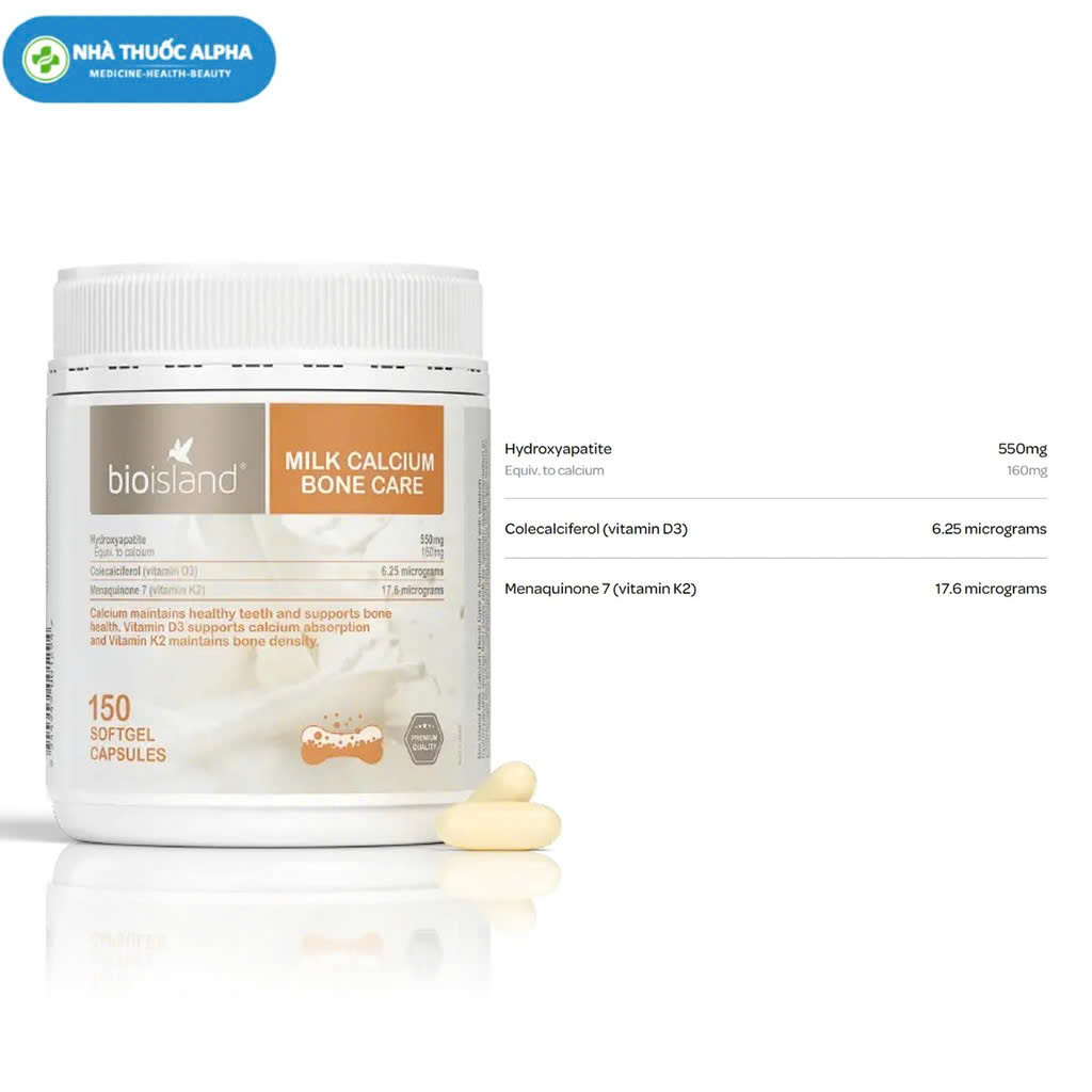 Viên uống hỗ trợ bổ sung Canxi BioIsland Milk Calcium 150 Viên