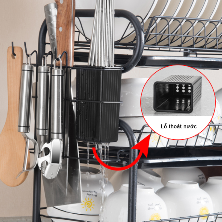 Giá úp bát đĩa 3 tầng thép carbon đen phủ nano chống gỉ