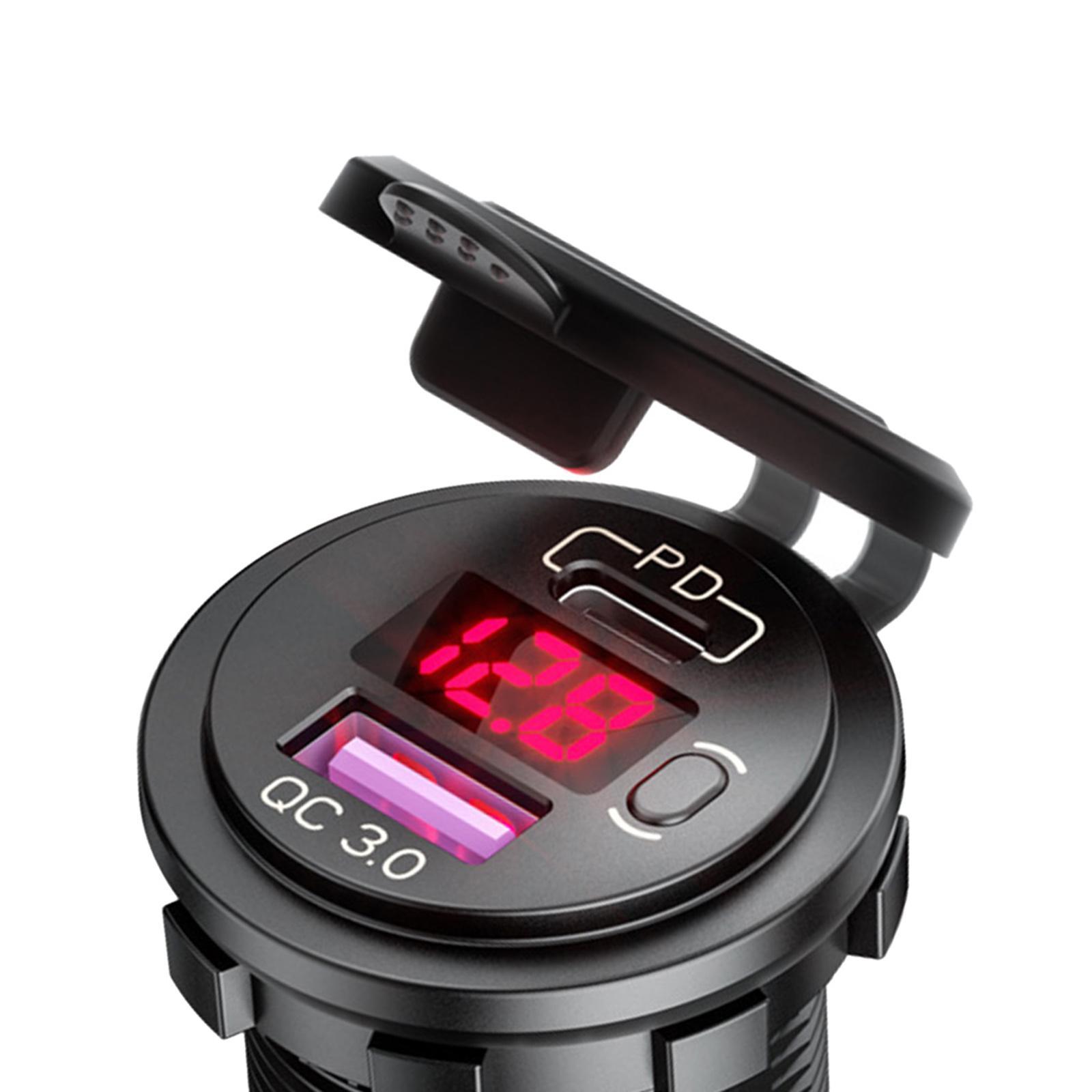Dual USB Car Charger Quick Charge LED Display Voltage Measure Blue Light