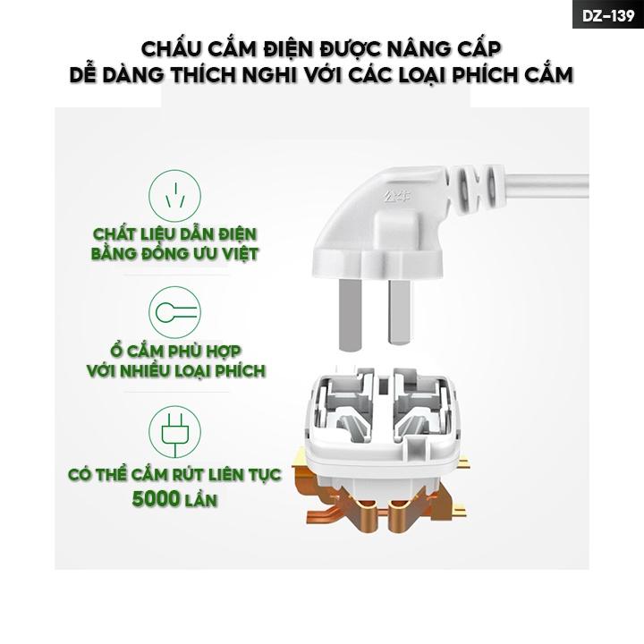 Ổ Cắm Điện 3 Ổ Cắm Tròn Dẹp Đa Năng Kèm Theo 2 Cổng Usb Dây Dài 1.5 Mét DZ-139