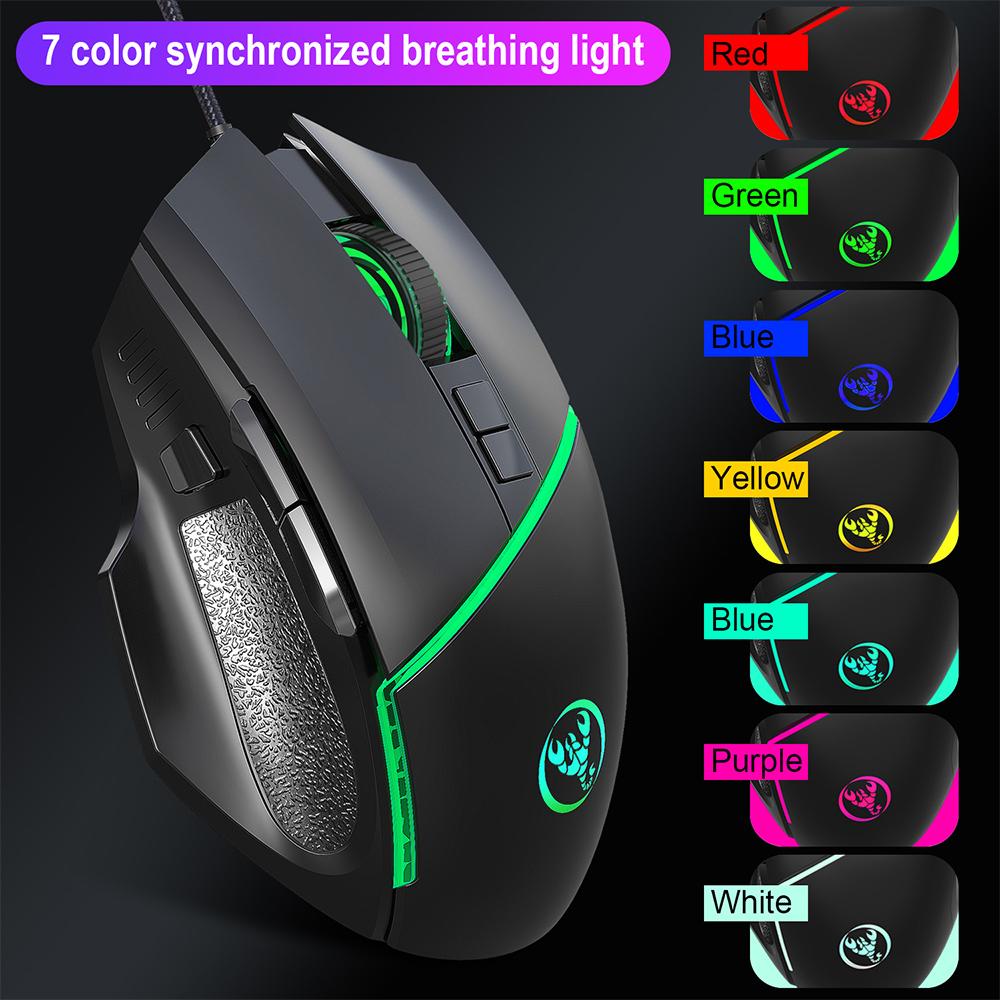 HXSJ A876 USB Wired Gaming Mouse Colorful Breathing Light Optical Gaming Mouse with 4   Adjustable DPI for PC Laptop