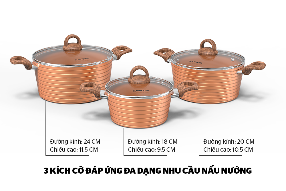 BỘ NỒI CHỐNG DÍNH CERAMIC ĐÁY TỪ SUNHOUSE SHG2003MCB