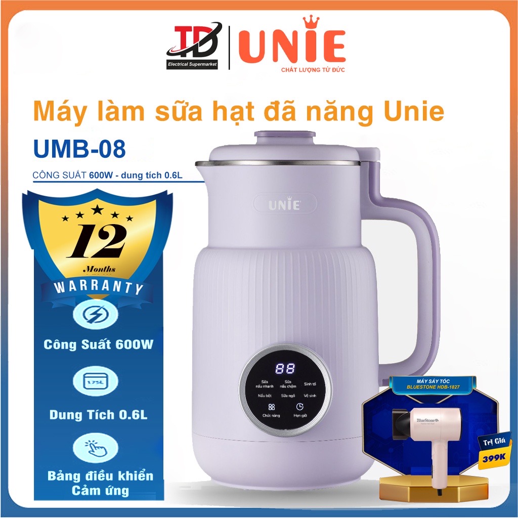 Máy làm sữa hạt đa năng Unie UMB08, Xay nấu 5 chức năng, Hàng chính hãng