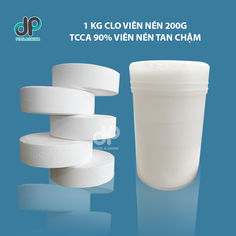 1kg Clo viên nén 200G (TCCA Chlorine 90%), clorin viên khử trùng nước hồ bơi, diệt rêu tảo, côn trùng, mối