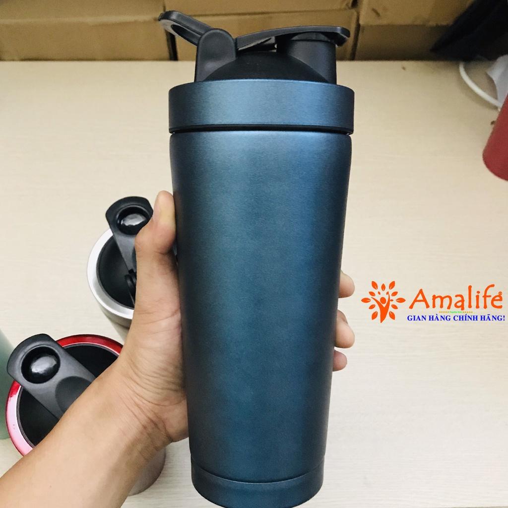 Bình Lắc Đựng Nước Shaker Inox 800ml Móc Cài – Tập Gym Thể Thao Chính Hãng Amalife – Kèm Bóng Lò Xo Lắc