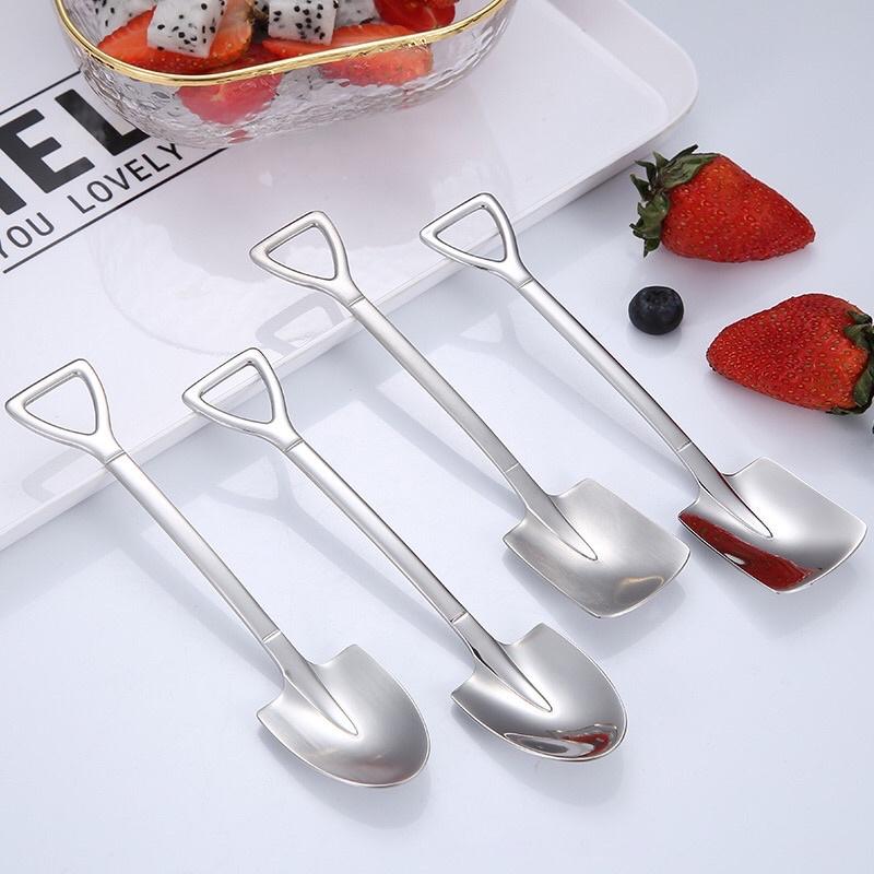 Set 4 Muỗng Thìa Tráng Miệng Inox SUS 304 ANHONE, Thiết Kế Hình Xẻng Mini Sang Trọng Dùng Ăn Kem Bánh Trái Cây