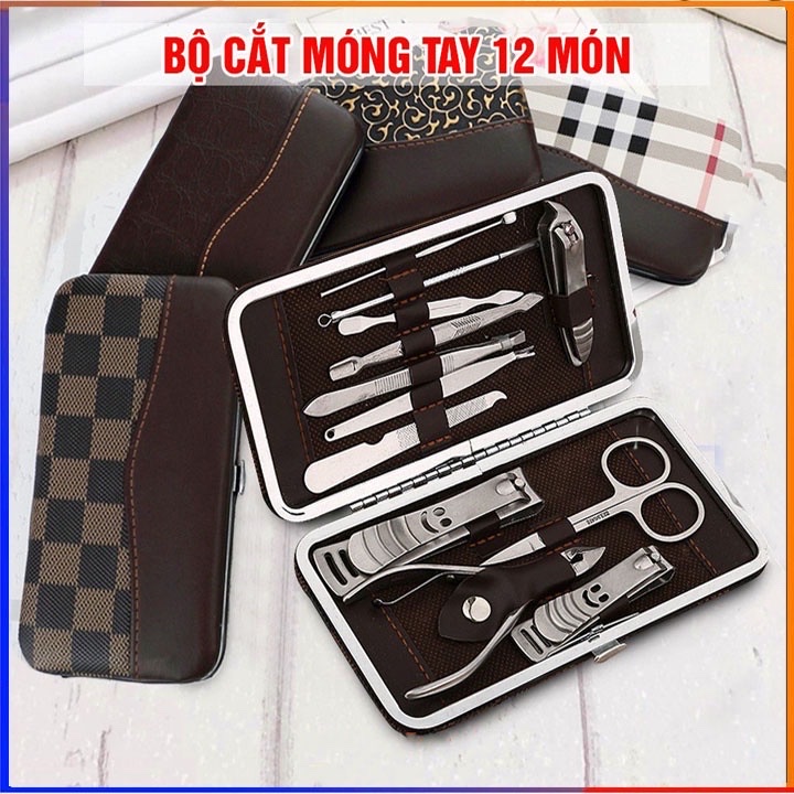 Dụng cụ kềm cắt móng 12 món đa năng inox tiện dụng có túi đựng sang trọng xinh xắn dễ dàng mang the0