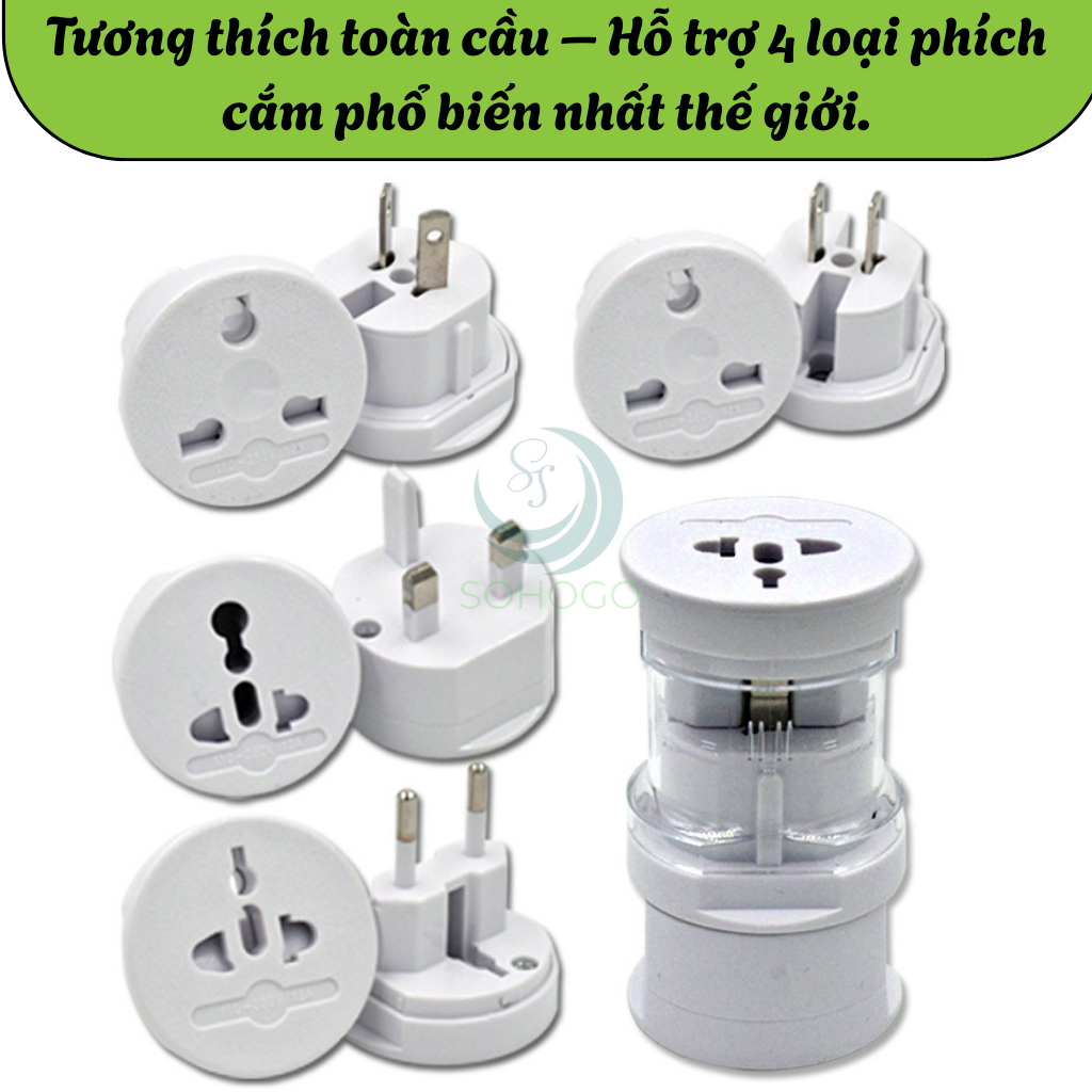 Bộ chuyển đổi ổ cắm điện du lịch đa năng 4 trong 1- Adapter chuyển đổi phích cắm quốc tế đa năng- Ổ cắm du lịch toàn cầu đa chuẩn- Bộ đổi nguồn đa năng du lịch quốc tế- Travel Universal Plug Adapter 4-in-1...Hàng nhập khẩu