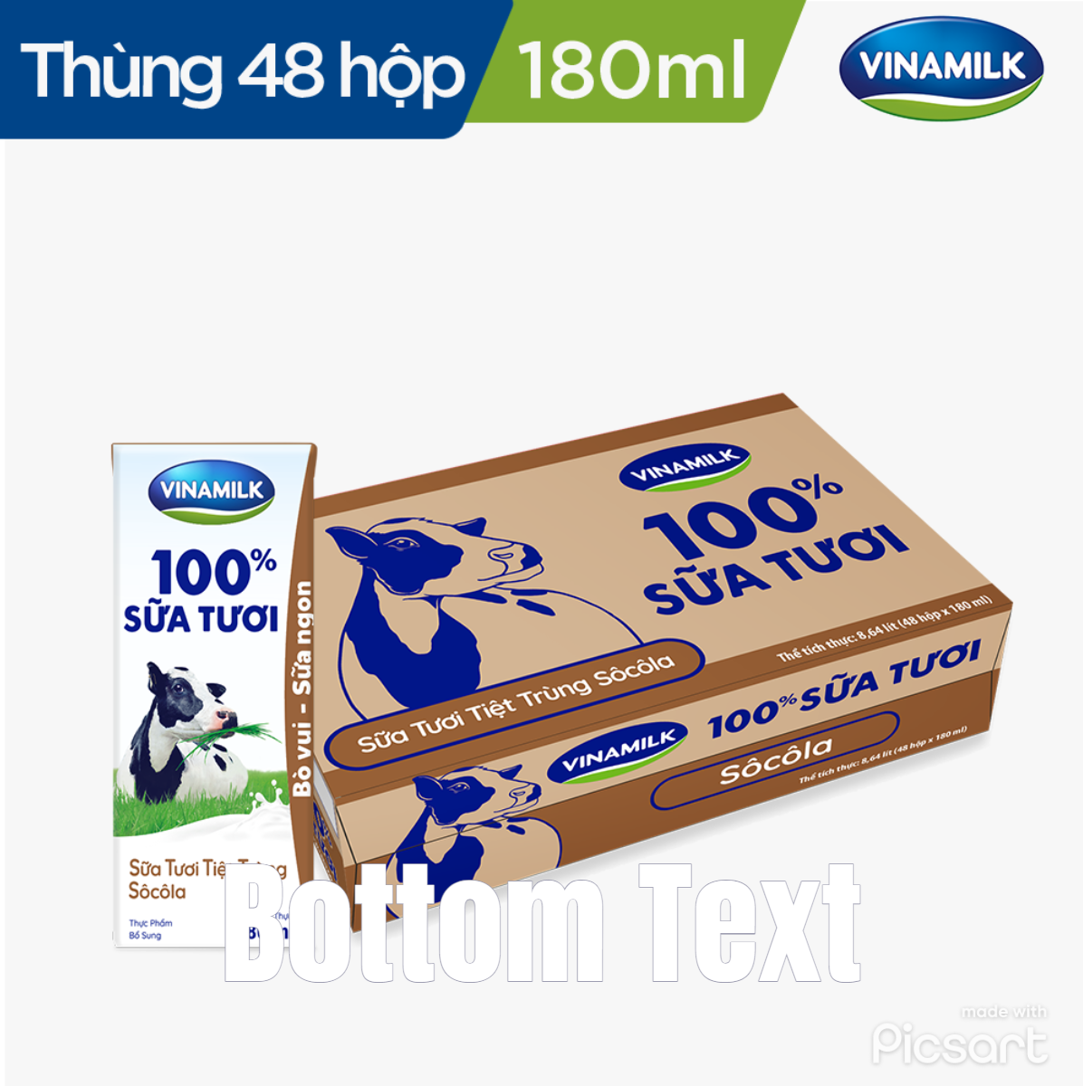 Thùng 48 Hộp Sữa Tươi Tiệt Trùng Vinamilk 100% Sôcôla 180ml