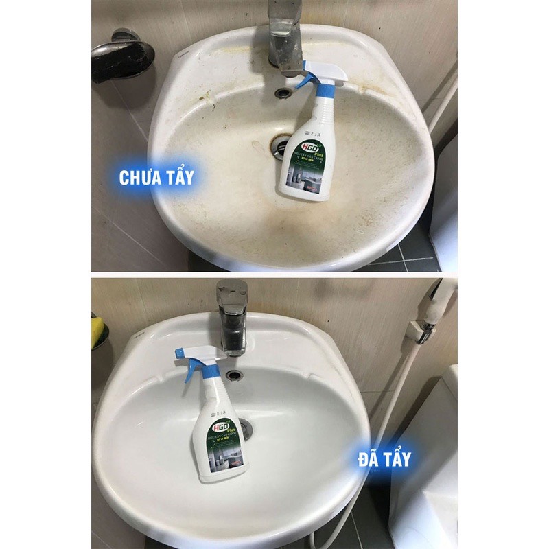Tẩy cặn canxi HGO Plus tẩy sạch vách kính, vòi inox, bồn sứ, gạch men, gương soi nhà tắm an toàn tiện lợi 500ml