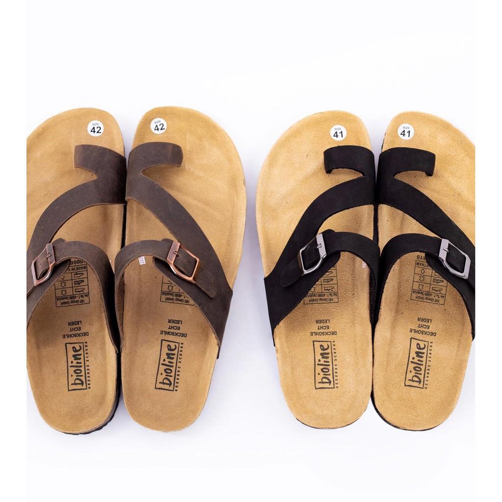 A24- Dép da bò xỏ ngón quai chéo Birken Bioline Unisex (Đế trấu) – Bioline Store