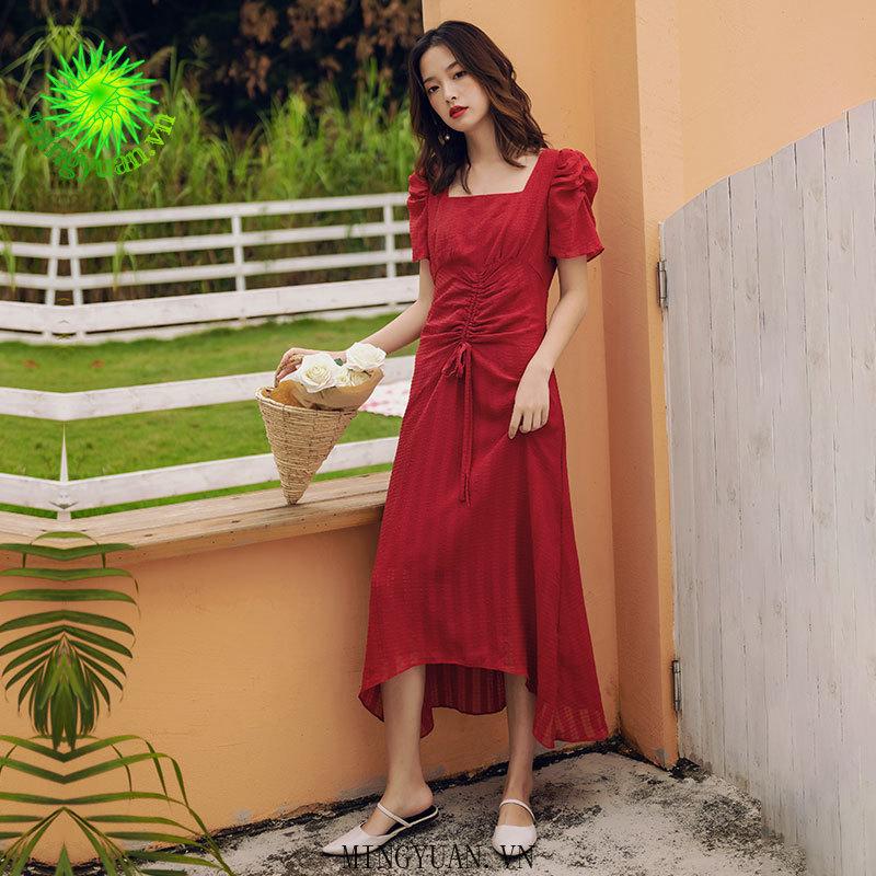 Đầm Voan Cổ Vuông Tay Phồng Thời Trang Mùa Hè Dành Cho Nữ