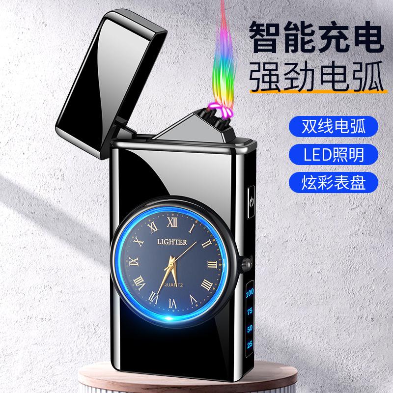 Đồng hồ thật đầy màu sắc phong cách mới nhất với đèn pin bật lửa sạc thông minh USB chống gió bằng kim loại