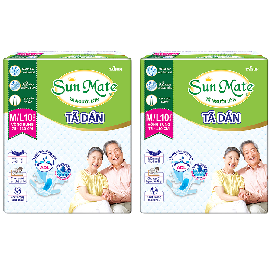 Combo 2 Tã Dán Người Lớn SunMate G2 Size M/L10 (10 Miếng)