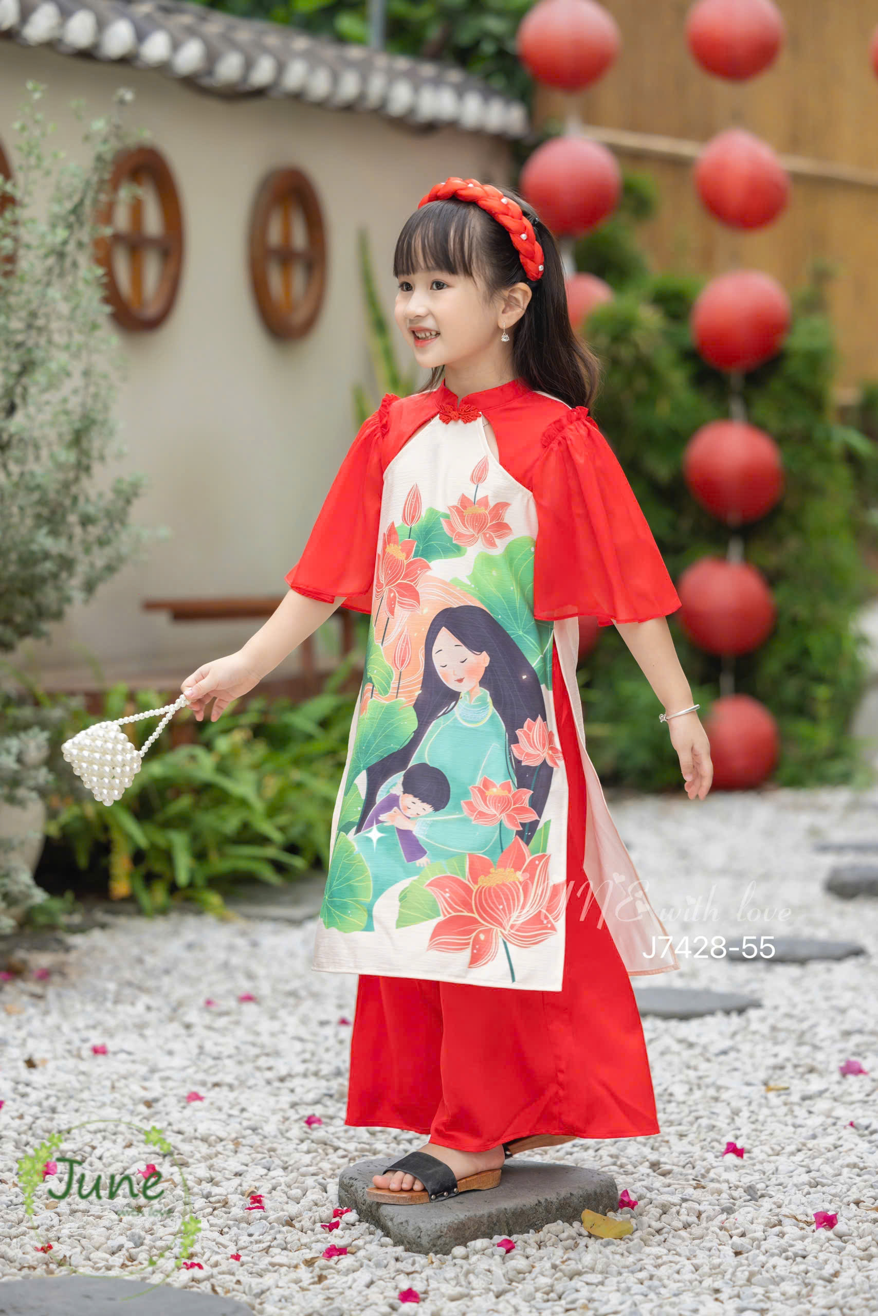 Áo dài cho bé gái mẫu Hoa sen mùa xuân xinh xắn diện lễ tết năm mới từ 12-42kg hàng thiết kế cao cấp