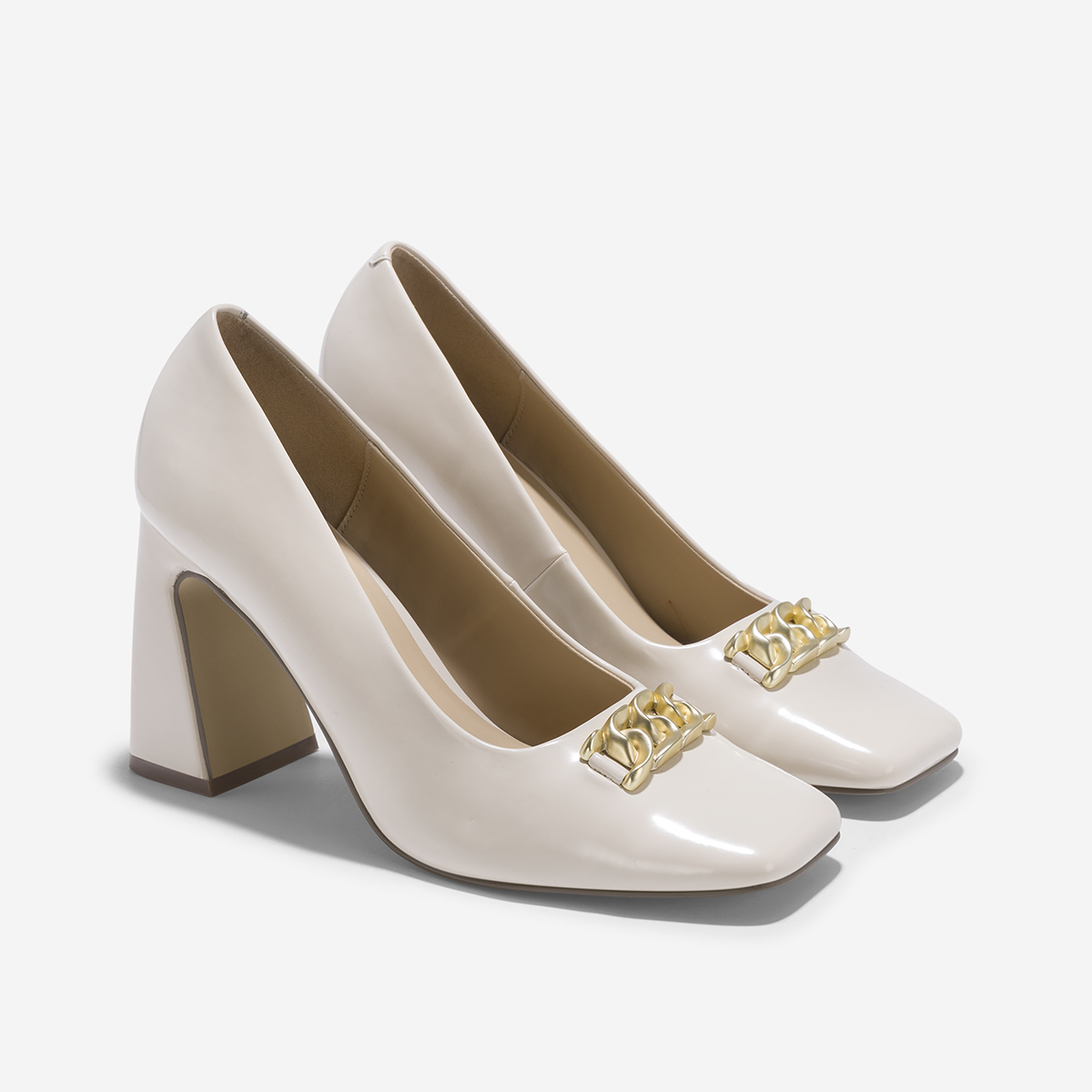 Giày Bít Mũi Vuông Block Heels Nhấn Khóa Trang Trí - BMN 0654