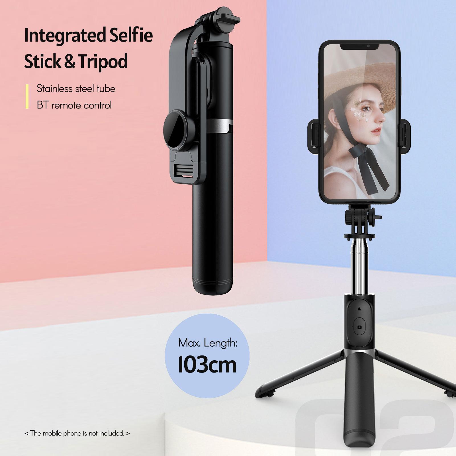 Multifunctional Wireless BT Selfie Stick Portable Extendable Tripod Stand with 103cm Max. Length Remote Control for Vlog