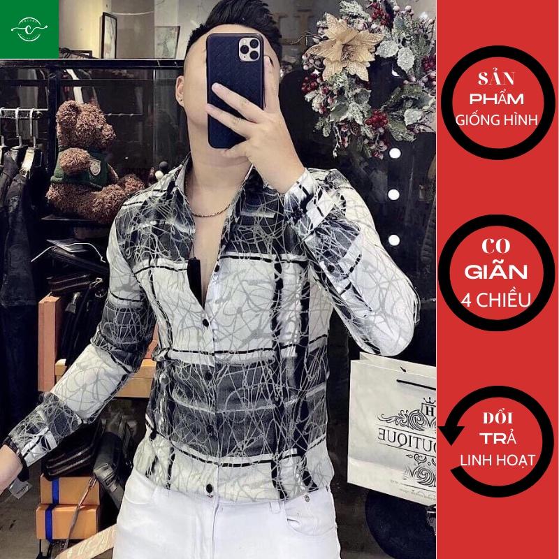 Áo so mi nam dài tay cổ bẻ, áo sơ mi họa tiết chất vải lụa, không nhăn không xù 49
