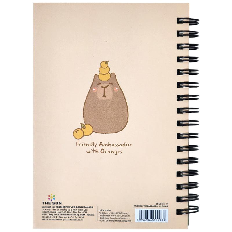 Sổ Lò Xo Bìa Bồi Friendly Ambassador Capybara V1 A6 - Không Kẻ - 160 Trang 80gsm - The Sun 01