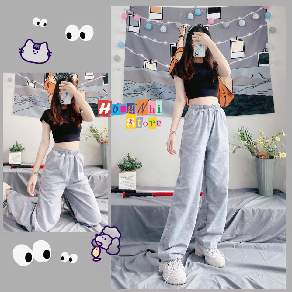 Quần Jogger Basic Ulzzang Unisex Jogger Trơn Dây Rút Lai Ống Rộng Màu Xám - MM