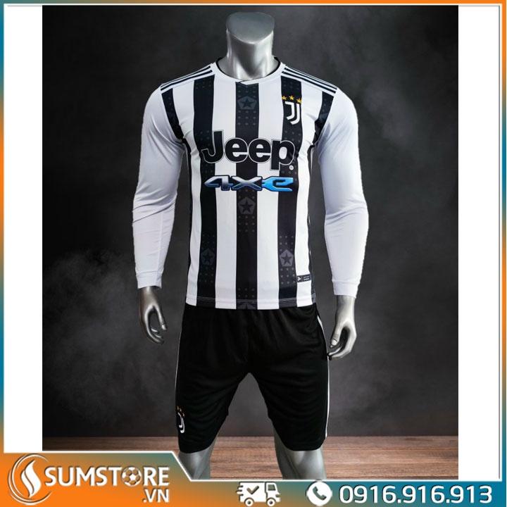Quần Áo Bóng Đá Juventus Trắng Đen 2021 - Đồ Đá Banh Dài Tay Cao Cấp