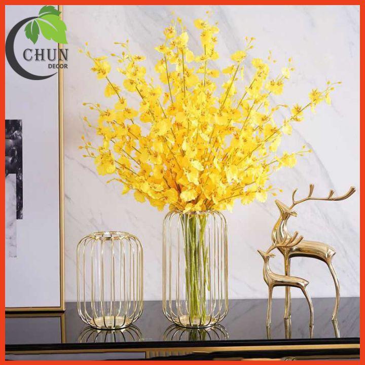 Bình Hoa Giả Trang Trí Phòng Khách Bình Hoa Decor Cắm Sẵn Hoa Khung Kim Loại Mạ Vàng Sang Trọng