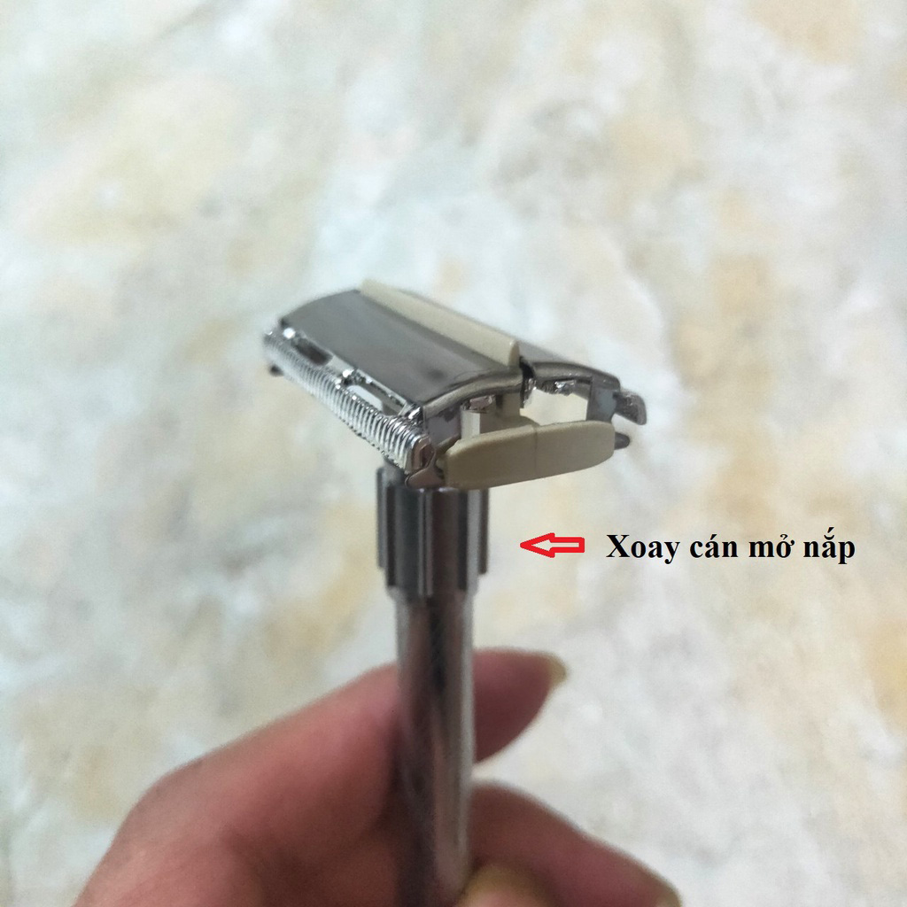 Dao Cạo Râu Cổ Điển Cao Cấp Inox HL 877 Xoay Cán Mở Nắp! Bàn Cạo Râu Cổ Điển Holong