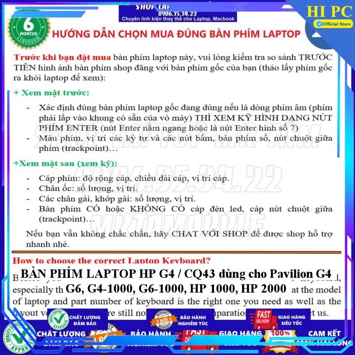 BÀN PHÍM LAPTOP HP G4 / CQ43 dùng cho Pavilion G4 G6 G4-1000, G6-1000, HP 1000 HP 2000 - Hàng Nhập Khẩu