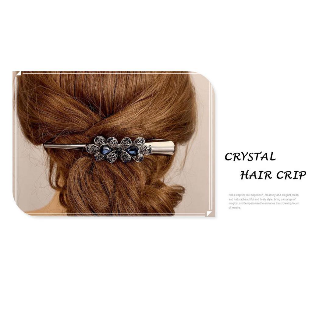 2x Rhinestone Flower Alligator Hair Clip Hairpin Metal Duckbill Hair Grip Womens