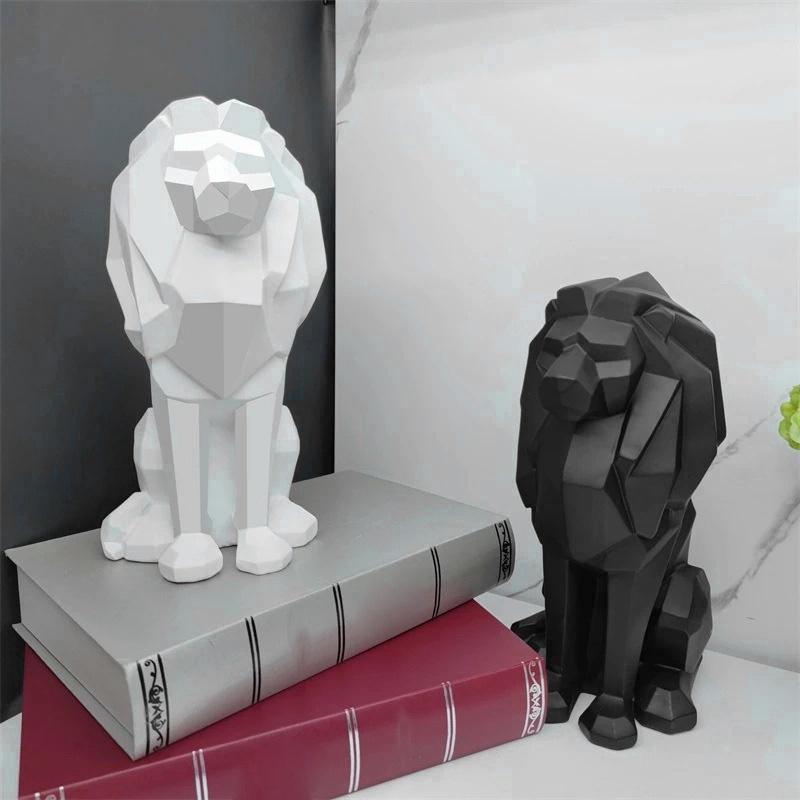 1Pcs Lion Statues Geometric Sculpture Ornaments Nordic Home Decor Creative Resin Crafts Home Living Room Lion el A