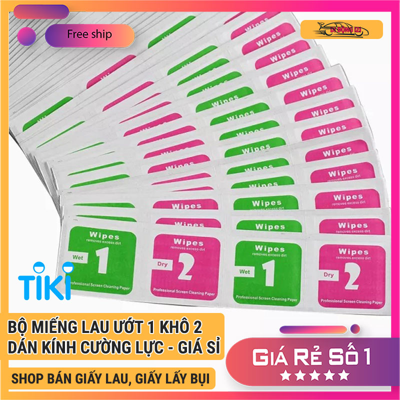 Bộ Miếng Lau Vệ Sinh Màn Hình Ướt + Khô (1-2), Làm Sạch Màn Hình Điện Thoại, Máy Tính Bảng, Laptop, Cường Lực