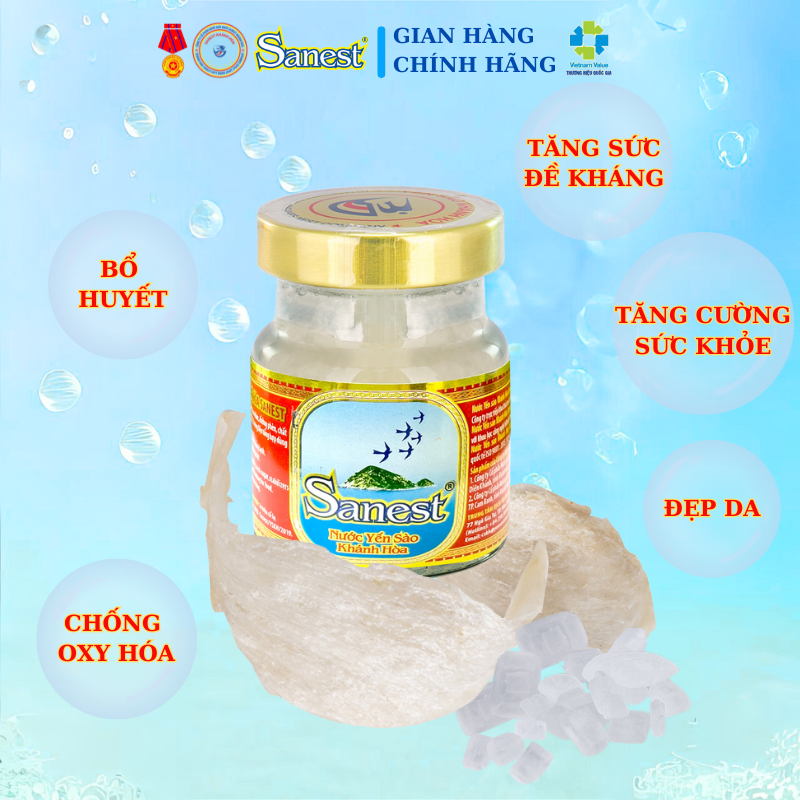 [Combo 60 lọ] Nước Yến sào Khánh Hòa Sanest có đường đóng lọ 70ml