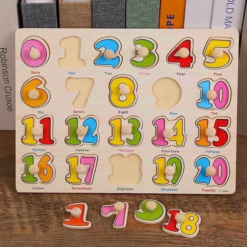Đồ chơi bảng núm gỗ lắp ghép chủ đề 20 số cho bé