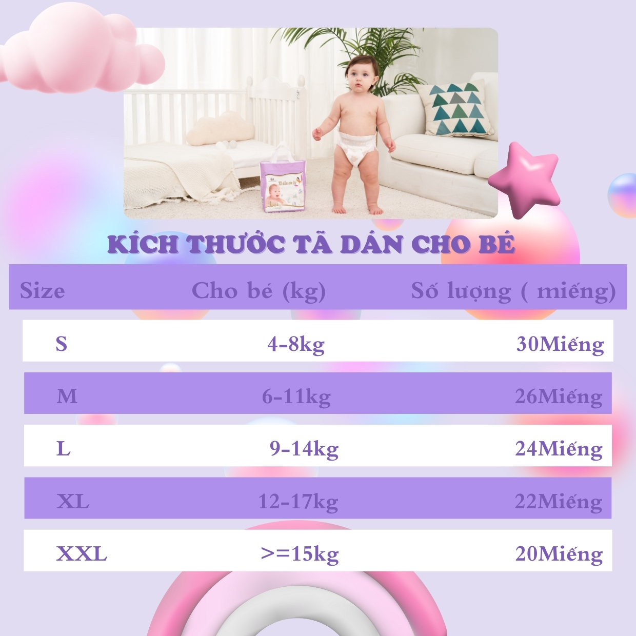 [COMBO MUA 3 TẶNG 1 ]Tã dán / Bỉm dán cho bé sơ sinh thương hiệu Miracle Baby , chất liệu protein tơ tằm mềm mịn cho làn da của bé  có 5 kích thước S30/M26/L24/XL22/XXL20