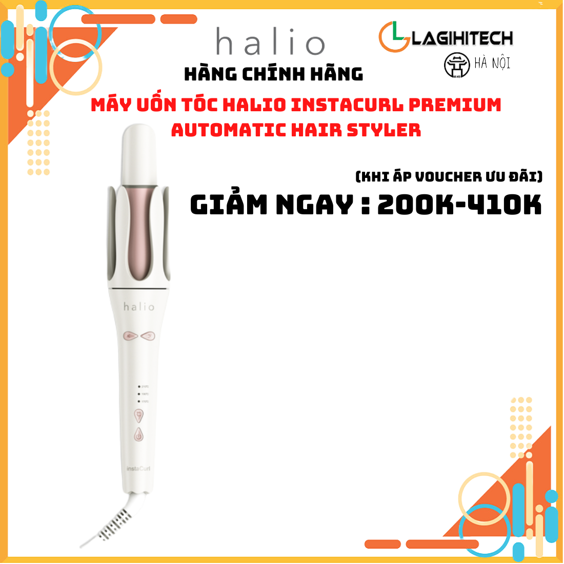 Máy Uốn Tóc Tự Xoay Ion Âm Halio InstaCurl Premium Automatic Hair Styler - Tóc Bóng Mượt , Trục 32 mm