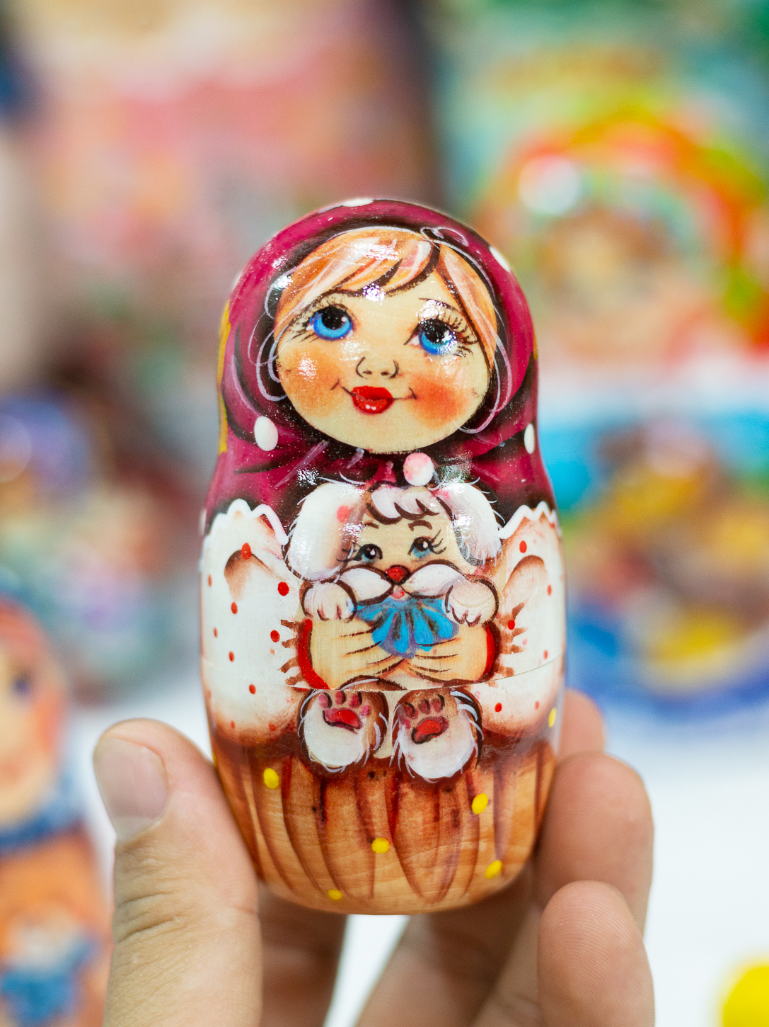 (SIÊU CUTE) BỘ BÚP BÊ NGA MATRYOSHKA 5 LỚP 15CM HÀNG LƯU NIỆM &quot;CÔ BÉ MISA ÔM GẤU&quot; CỰC ĐẸP VÀ DỄ THƯƠNG