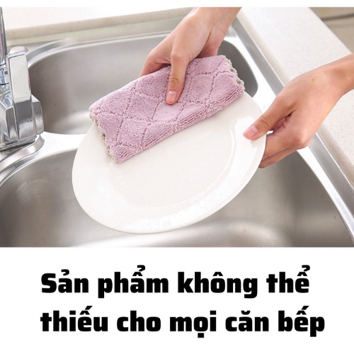 Khăn Lau Bếp 2 Mặt Đa Năng Dày Dặn Siêu Thấm - Lau Bát Đĩa, Bàn Ghế Cỡ Lơn 25cm x 25cm