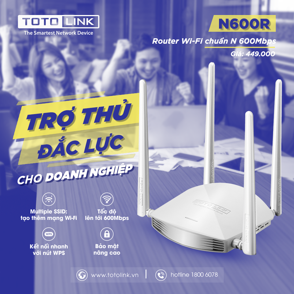 Router Wifi Chuẩn N Totolink N600R 600Mbps - Hàng chính hãng DGW phân phối