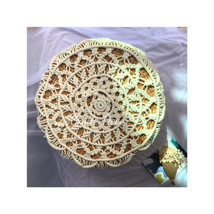 Thảm phủ macrame Smile cho đôn tròn tạo điểm nhấn trang trí nội thất phong cách Boho - Boho Macrame for stool
