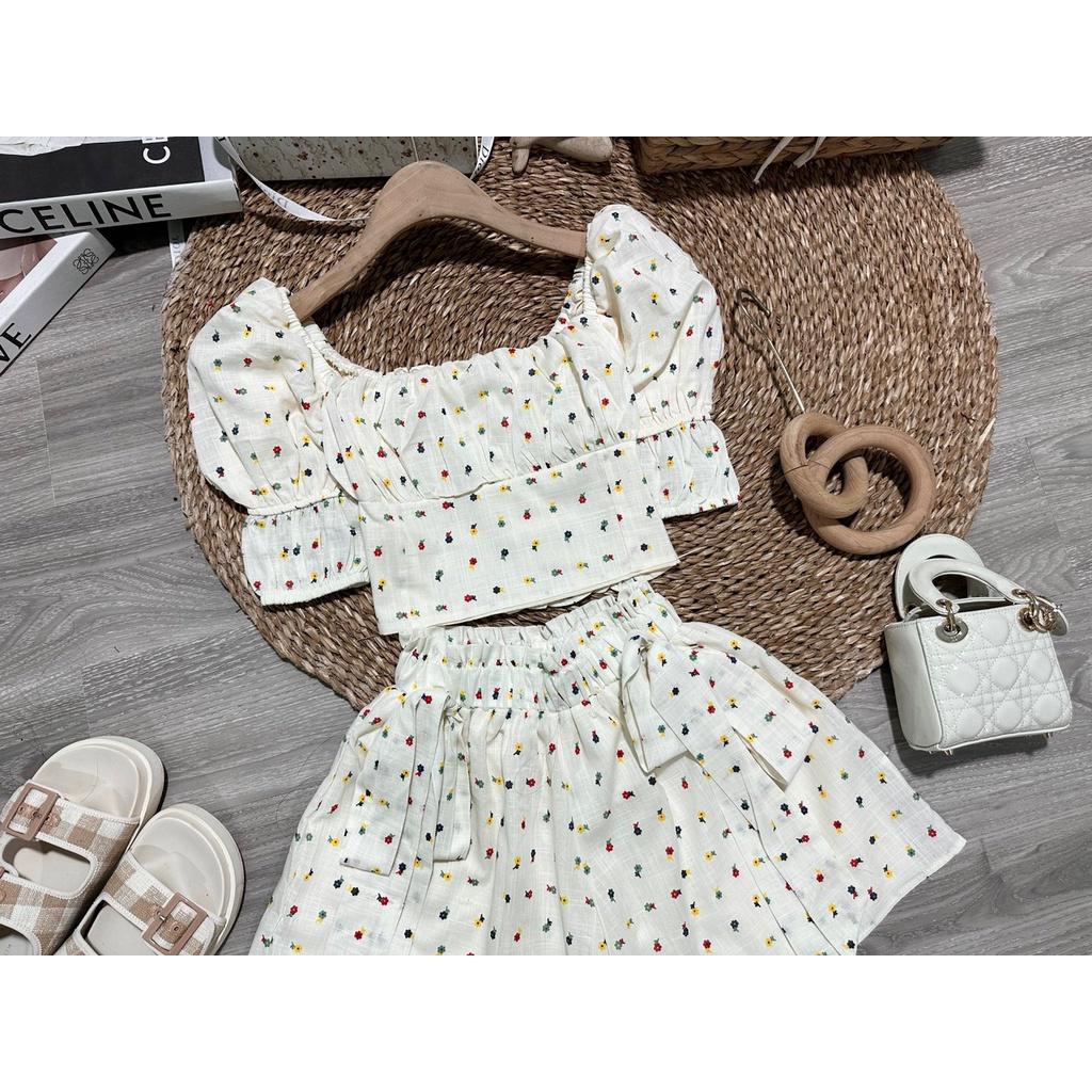SET BỘ ĐI CHƠI, SET 2 MÓN ÁO CROPTOP CỔ VUÔNG TAY NGẮN PHỒNG PHỐI QUẦN ĐÙI CỰC XINH